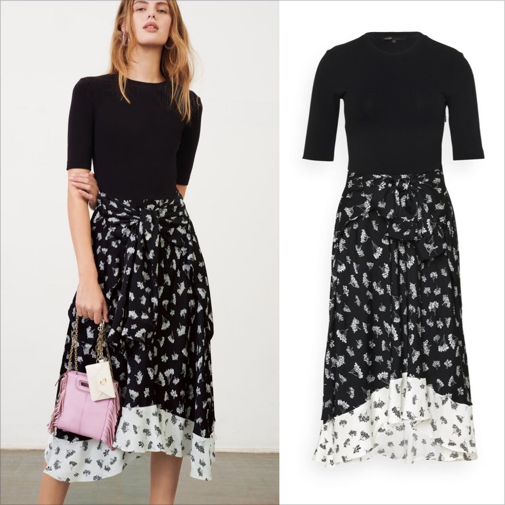 Maje Raprina floral print cotton blend midi dress